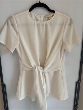 Michael Kors Cream Tie-Front Short Sleeve Blouse
